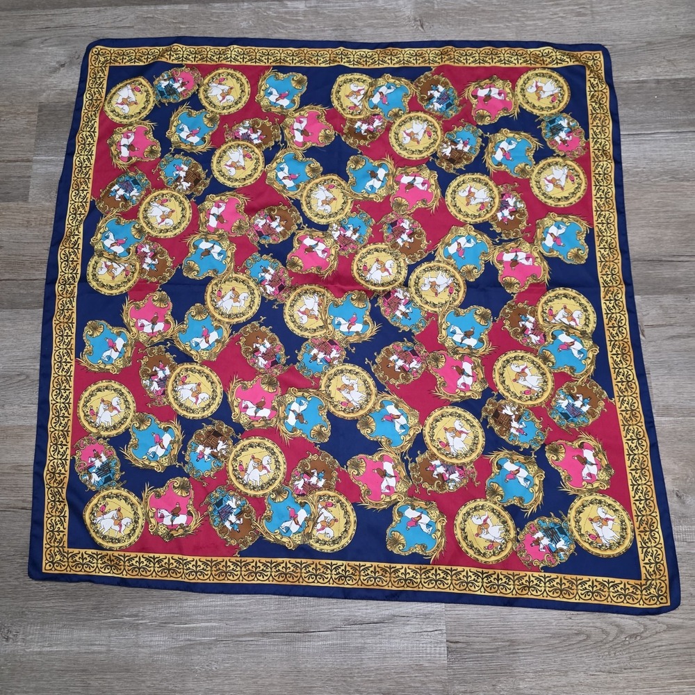 Square Womens Satin Scarf Equestrian Horses Baroque Old Money Euro Summer Luxury
